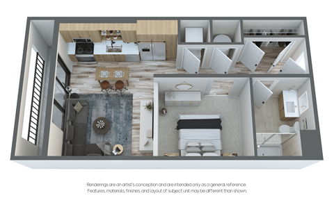 a bedroom with a large bed and a bathroom with a shower and tub